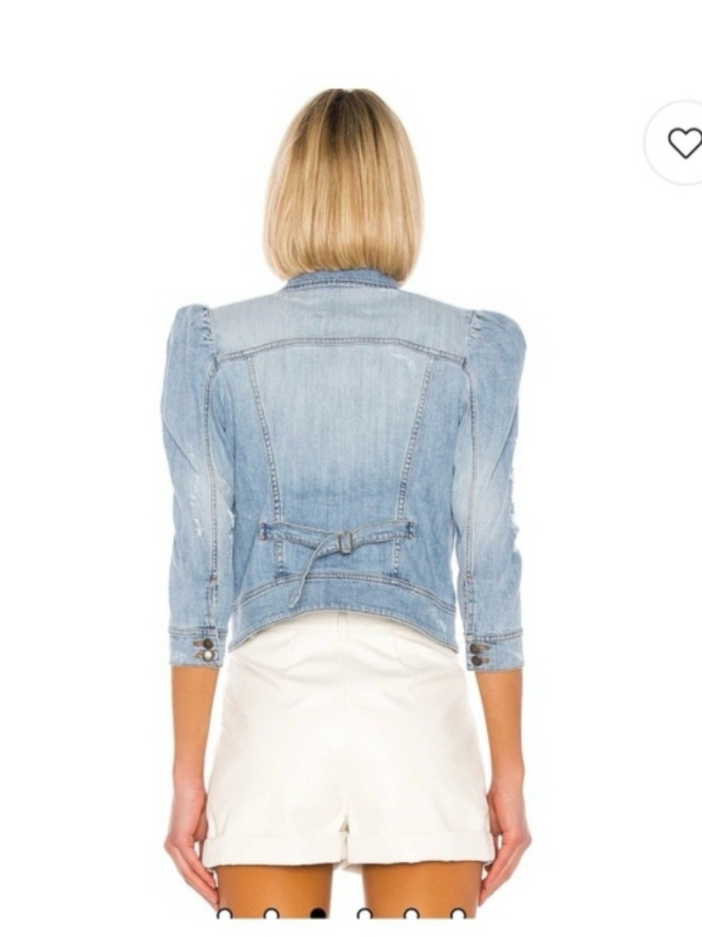Retrofete Light Wash Blue Denim Jacket with Puff Shoulders